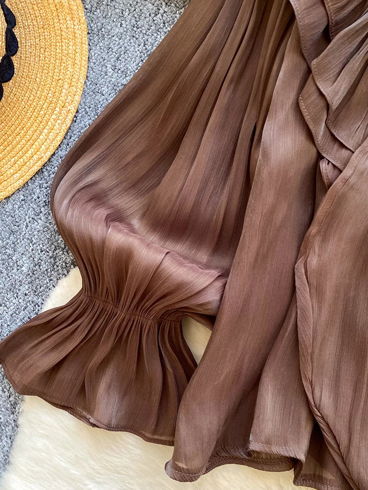 Women Blouse Elegant Bow-detailed Chiffon Blouse Ruffle Hem Featuring Lightweight Layering Piece Spring Summer Blusa Top BL341