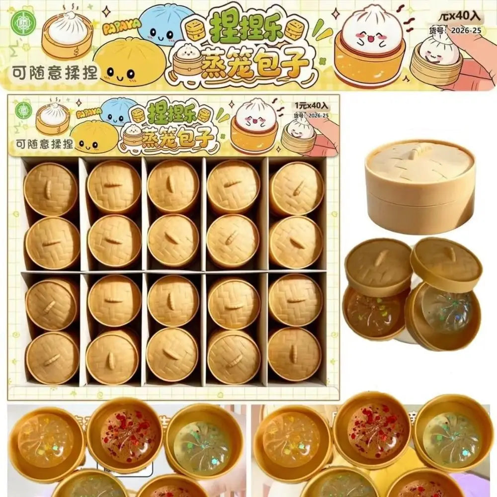 Soft Cute Mini Dumplings Squishy Food Shape With Steamer Squishy Crystal Bun Pinch Squeezable Fidget Sensory Children Gift