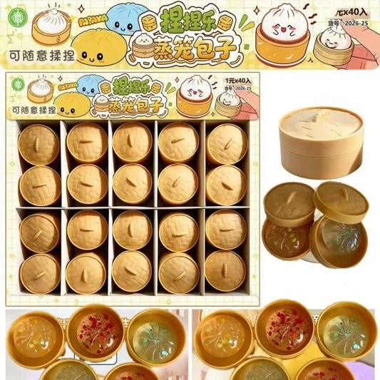 Soft Cute Mini Dumplings Squishy Food Shape With Steamer Squishy Crystal Bun Pinch Squeezable Fidget Sensory Children Gift