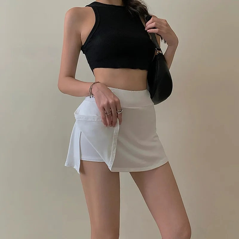 Tennis Skirt Women High Waist Sexy Girl Tight Bag Hip Short Skirt Summer Sports Culottes Split A-Line Mini Skirt Y2K