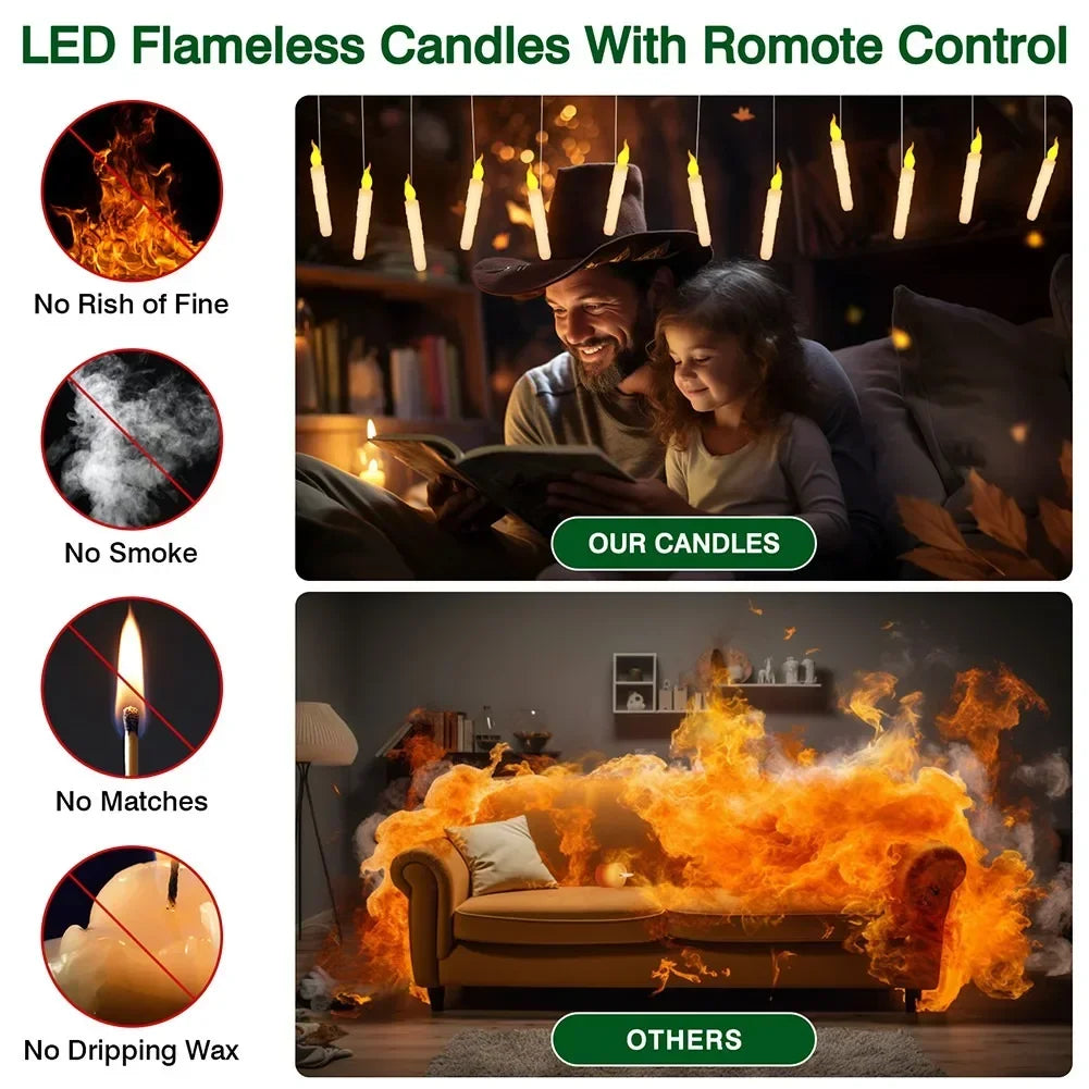 Magical Floating Candles with Wand Remote Control Flameless Hanging Candles for Halloween Wedding Christmas Birthday Party Decor