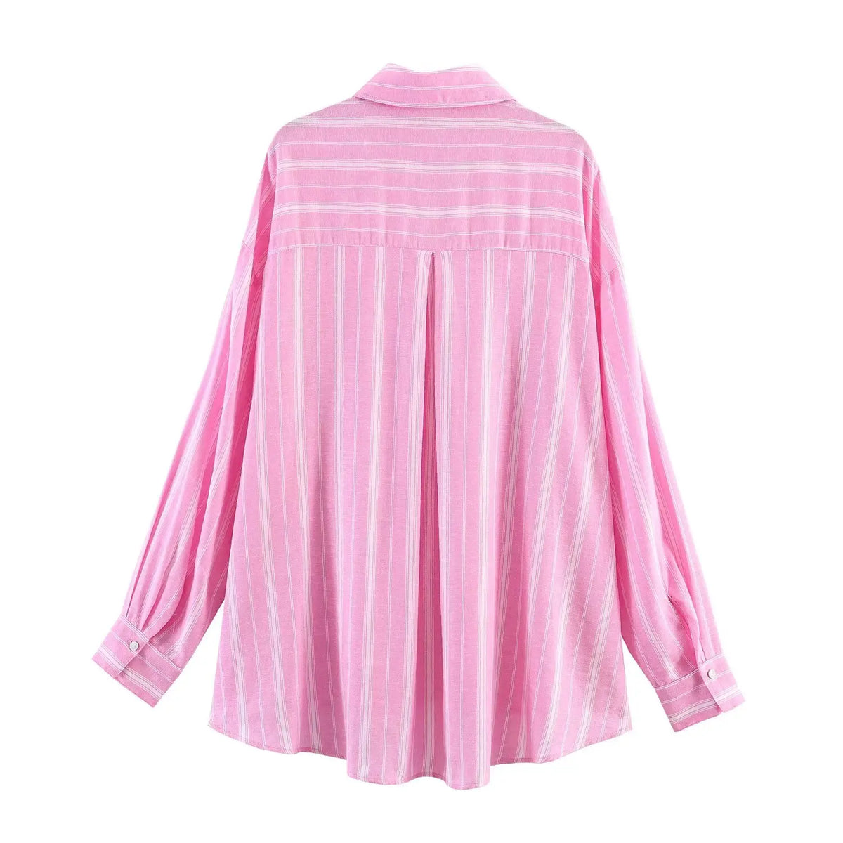 Women's Fashion Skirt Set 2 Piece Set Pink Oversize Long Sleeve Striped Shirt & Zipper Splicing Pleated Midi Skirt Female Outfit