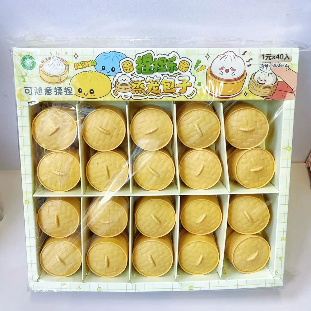 Soft Cute Mini Dumplings Squishy Food Shape With Steamer Squishy Crystal Bun Pinch Squeezable Fidget Sensory Children Gift