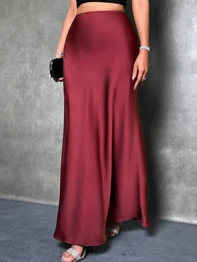 Satin Skirt Woman High Waist Elegant Long Skirts For Women Fashion Summer Midi Office Lady Pencil Cocktail Party Wedding Skirt