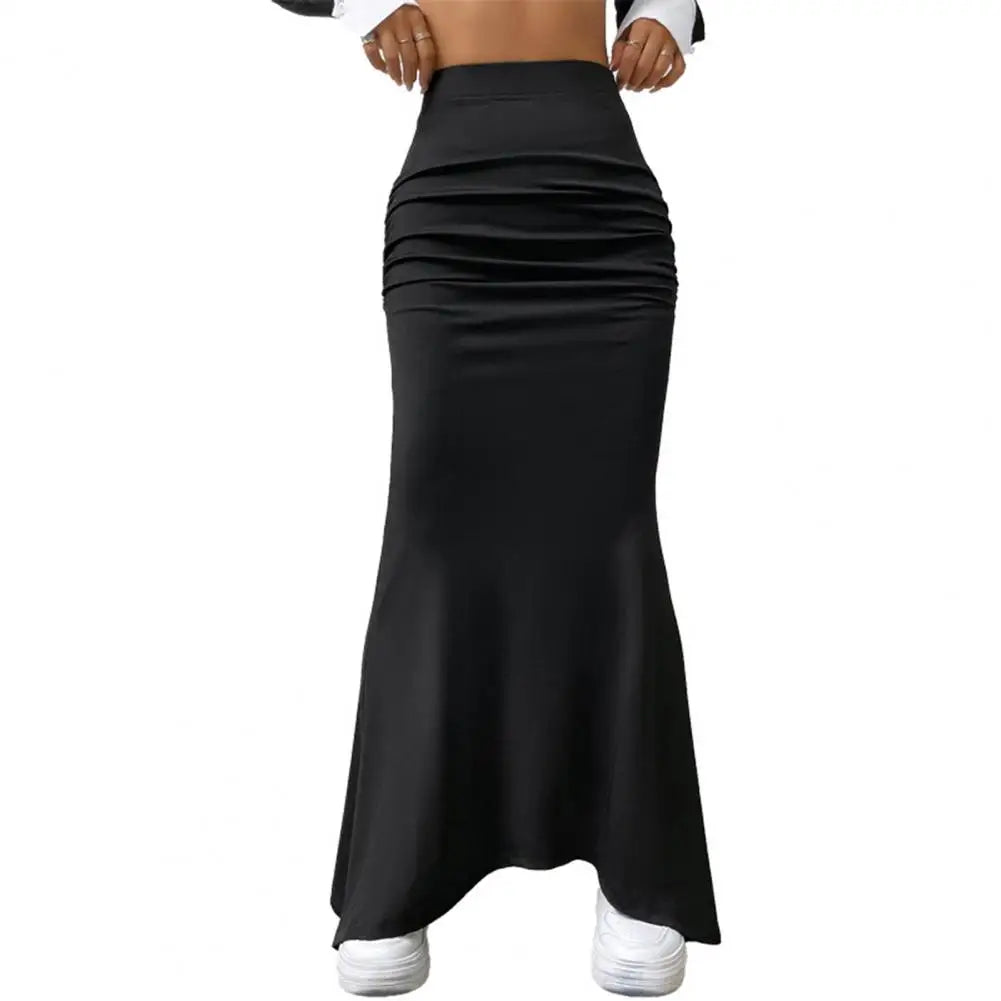 Women Maxi Skirt Solid Color High Waist Knitted Women's Fishtail Skirt Long Skirt Spring Autumn Elegant Shirring Design Skirts