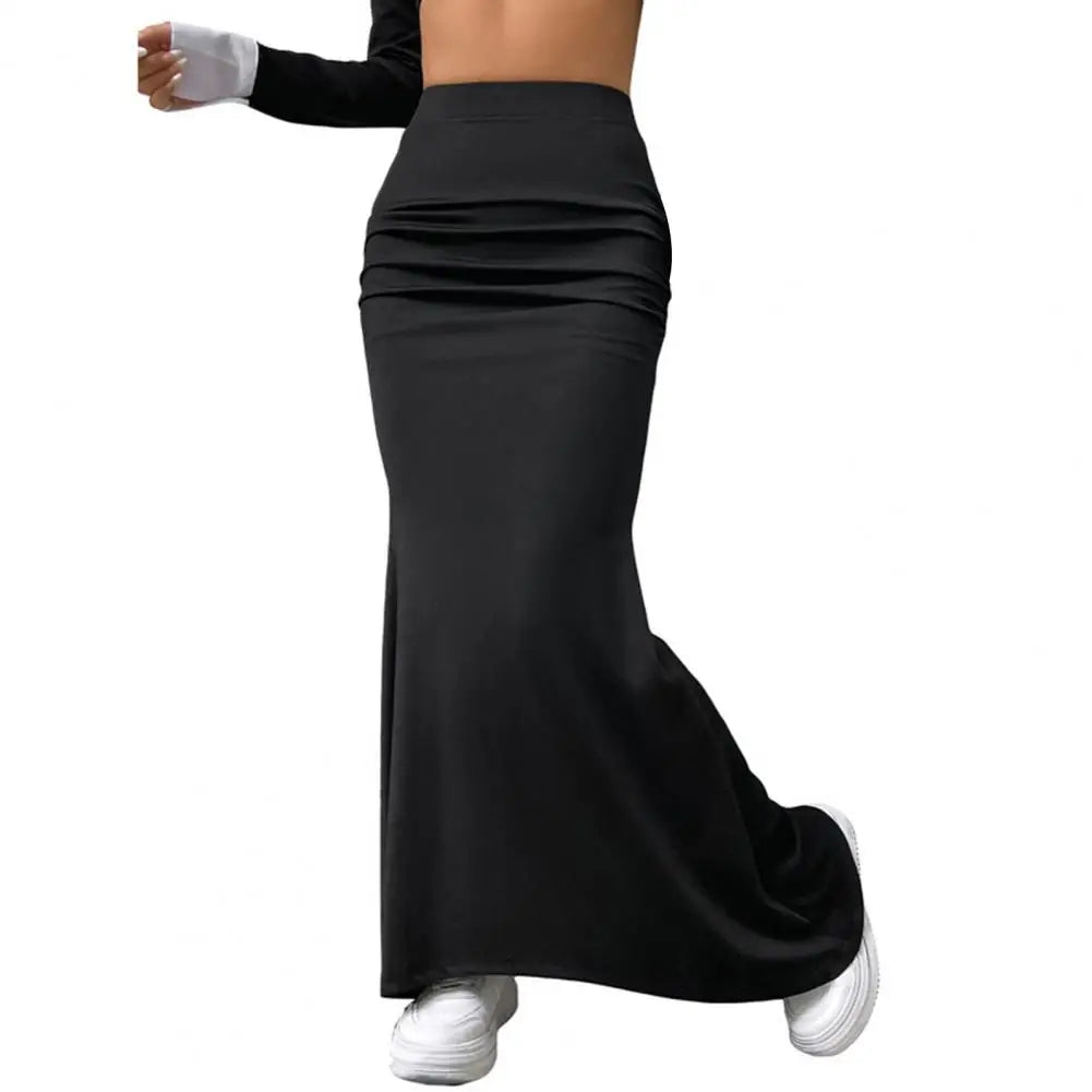 Women Maxi Skirt Solid Color High Waist Knitted Women's Fishtail Skirt Long Skirt Spring Autumn Elegant Shirring Design Skirts