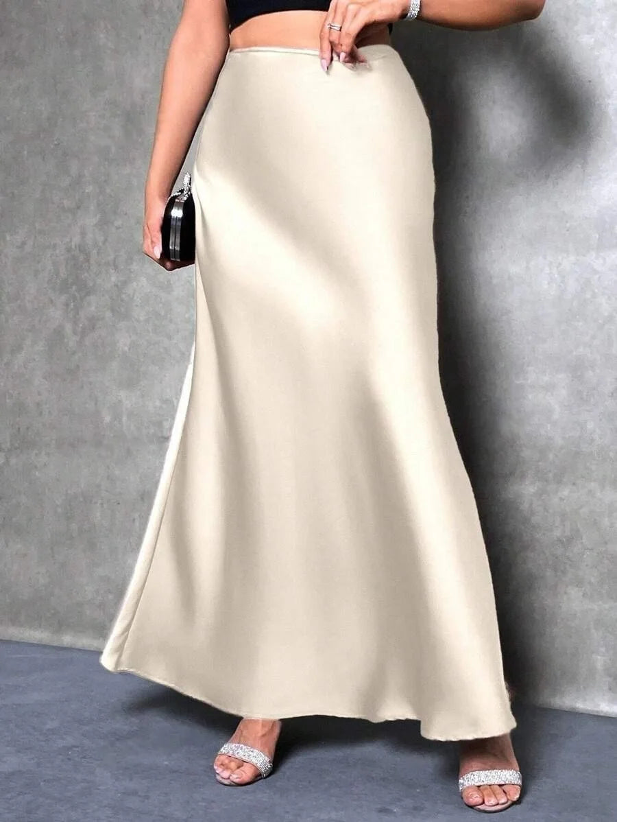 Satin Skirt Woman High Waist Elegant Long Skirts For Women Fashion Summer Midi Office Lady Pencil Cocktail Party Wedding Skirt