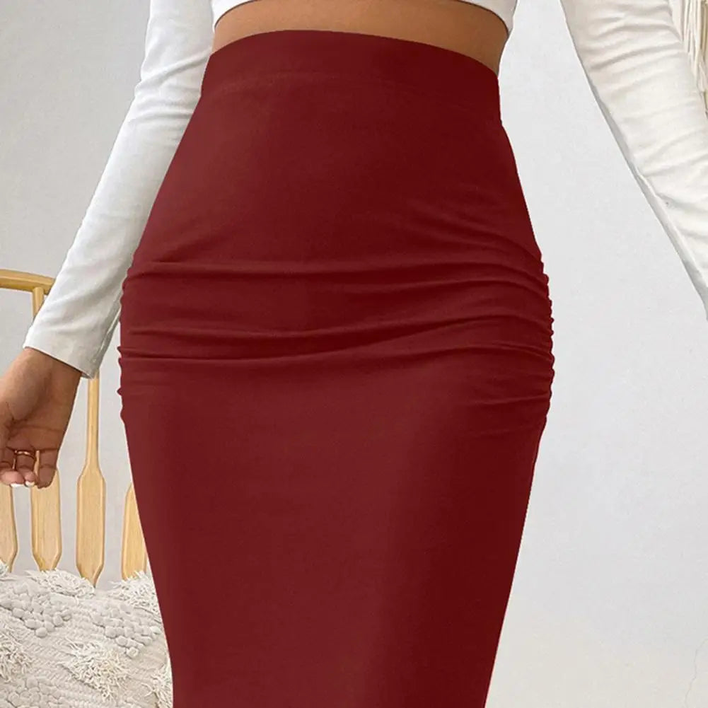Women Maxi Skirt Solid Color High Waist Knitted Women's Fishtail Skirt Long Skirt Spring Autumn Elegant Shirring Design Skirts