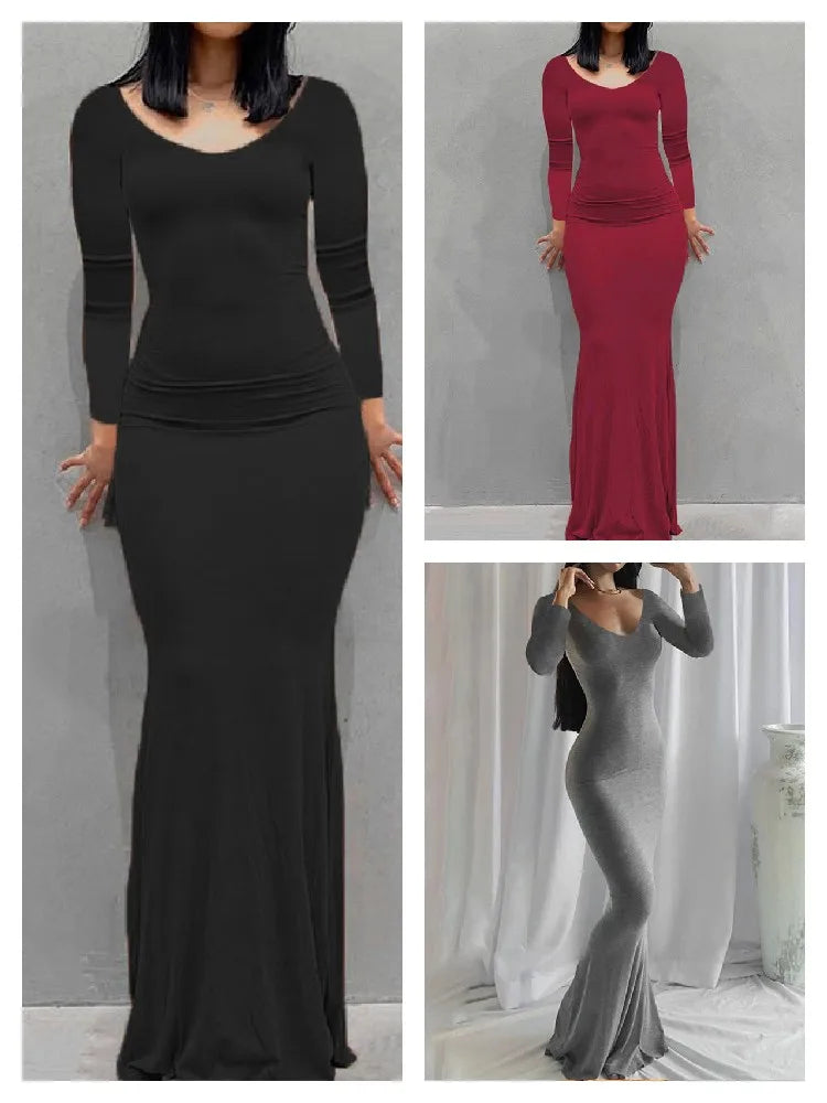 New women's dress long skirt casual slim long-sleeved home dress
