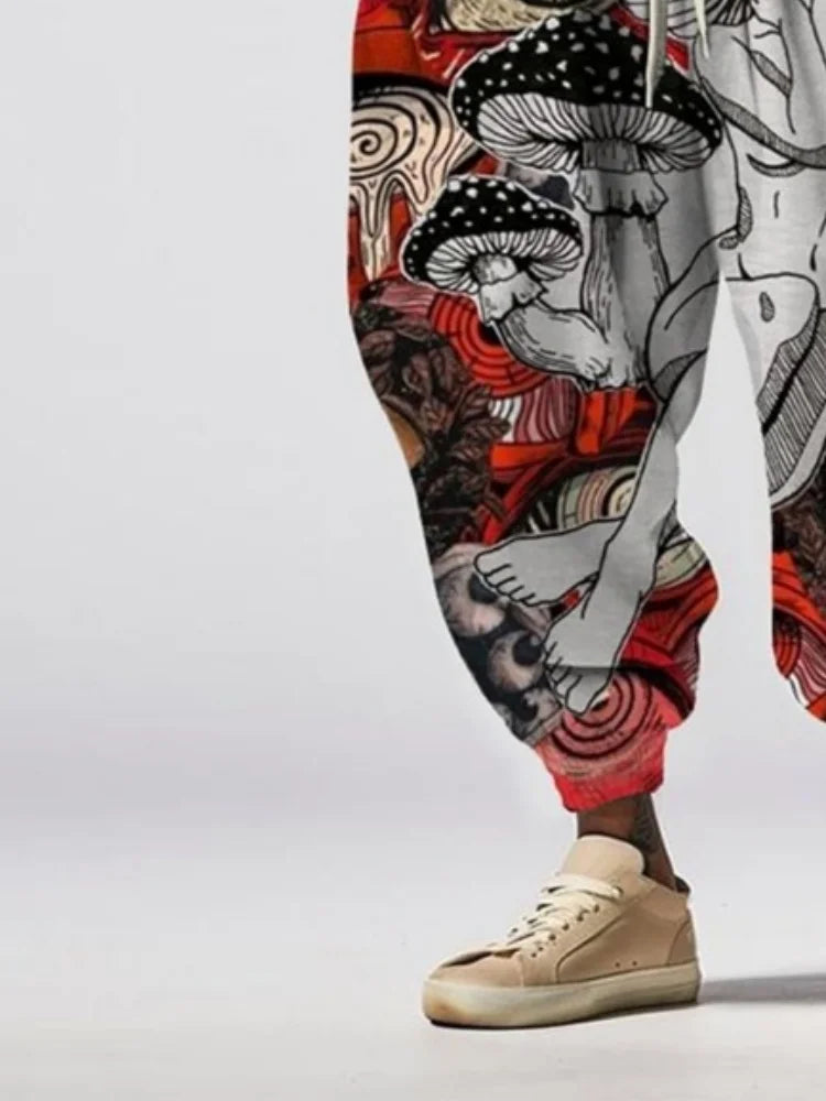 Mens All Over Print Hippie Harem Pants Hip Hop Yoga Sweatpants Summer Holiday Chic Drawstring Japanese Style Trouser Male Sporty