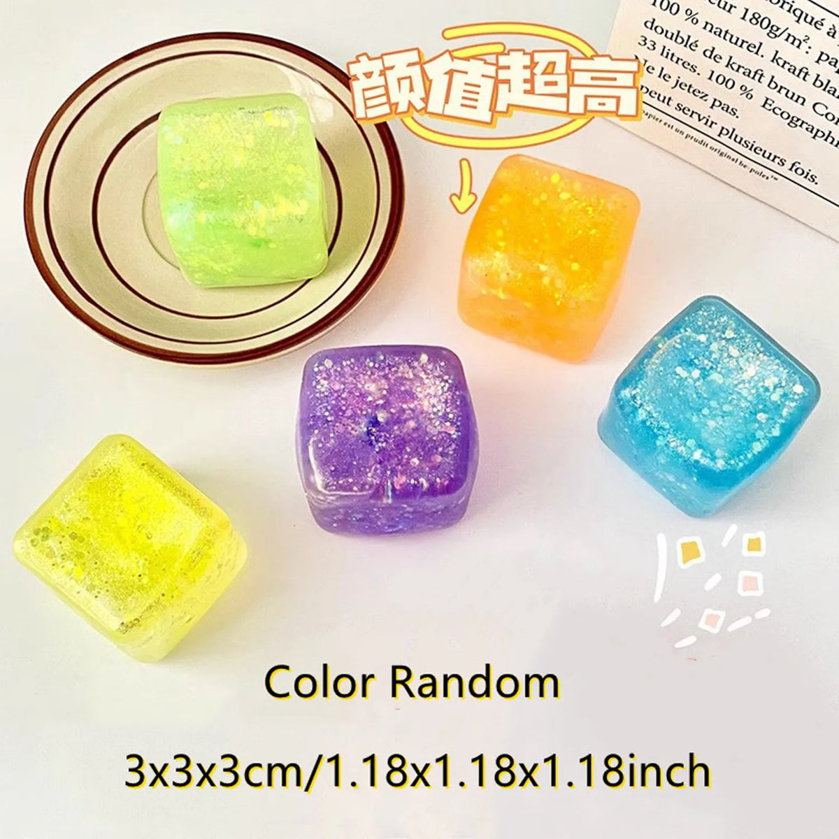Slow Rise Glitter Stress Cube Stress Balls Malt Sugar Stress Balls for Adults & Kids ADHD Fidget Toys Anxiety Squishy Toys