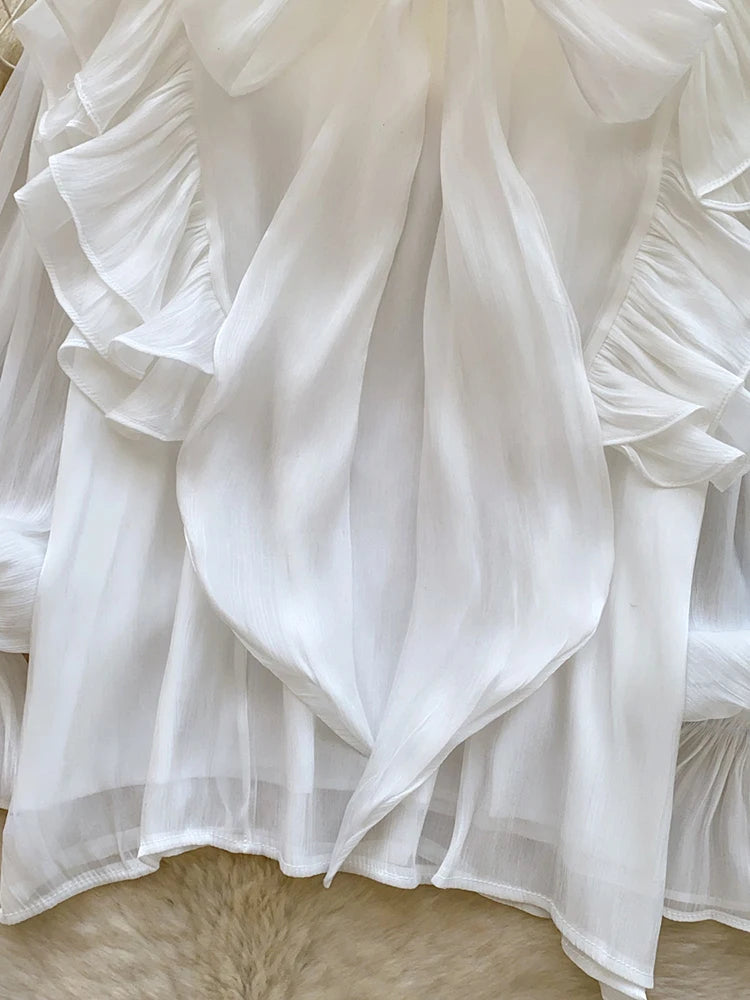 Women Blouse Elegant Bow-detailed Chiffon Blouse Ruffle Hem Featuring Lightweight Layering Piece Spring Summer Blusa Top BL341