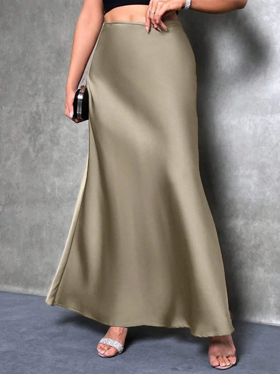 Satin Skirt Woman High Waist Elegant Long Skirts For Women Fashion Summer Midi Office Lady Pencil Cocktail Party Wedding Skirt