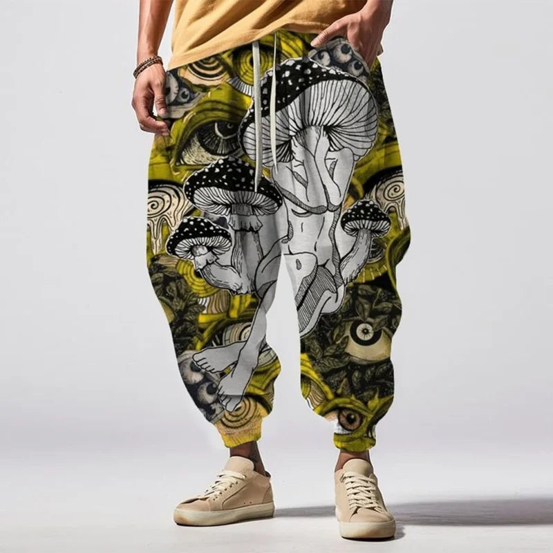 Mens All Over Print Hippie Harem Pants Hip Hop Yoga Sweatpants Summer Holiday Chic Drawstring Japanese Style Trouser Male Sporty