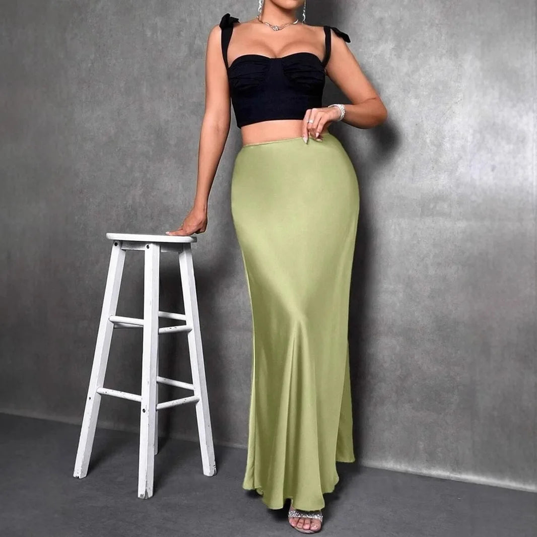 Satin Skirt Woman High Waist Elegant Long Skirts For Women Fashion Summer Midi Office Lady Pencil Cocktail Party Wedding Skirt