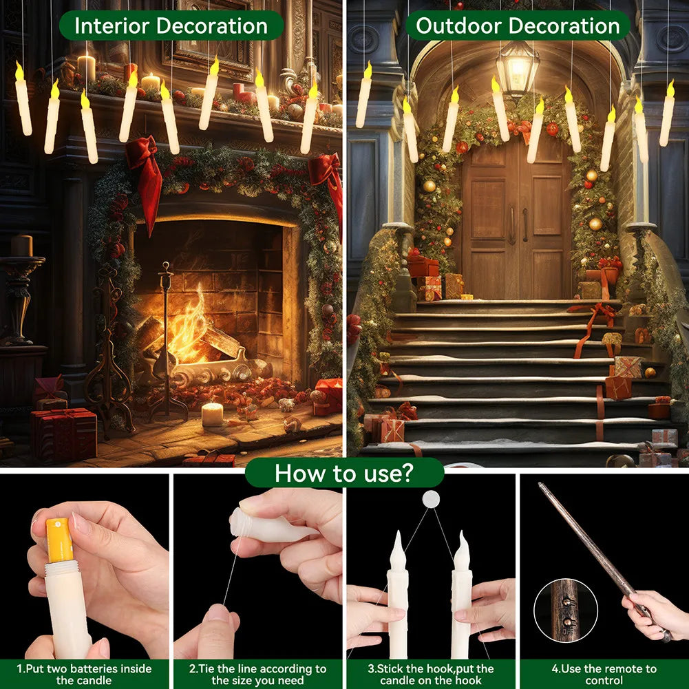 Magical Floating Candles with Wand Remote Control Flameless Hanging Candles for Halloween Wedding Christmas Birthday Party Decor