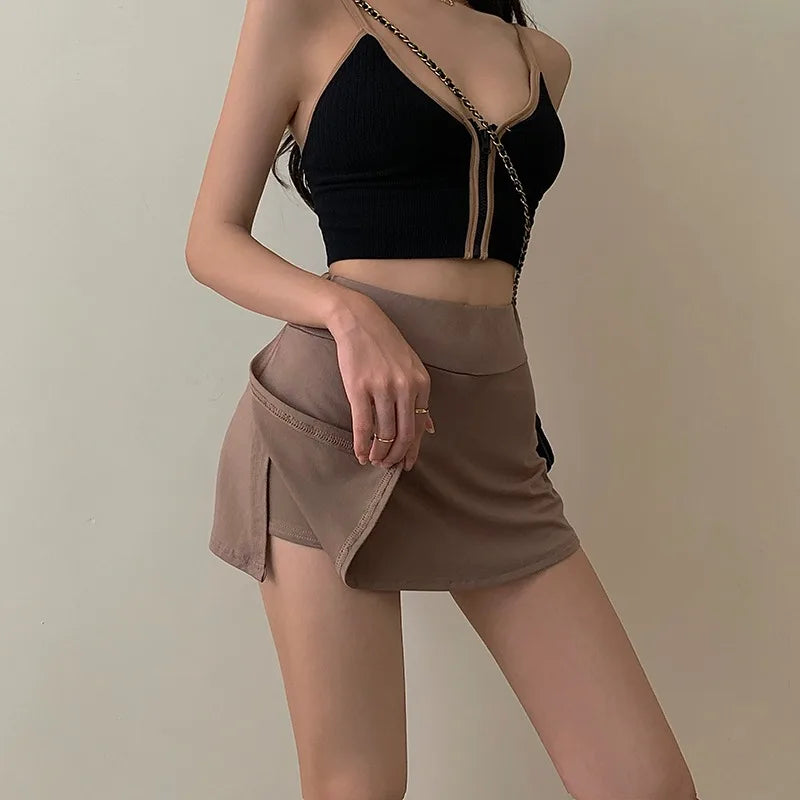Tennis Skirt Women High Waist Sexy Girl Tight Bag Hip Short Skirt Summer Sports Culottes Split A-Line Mini Skirt Y2K
