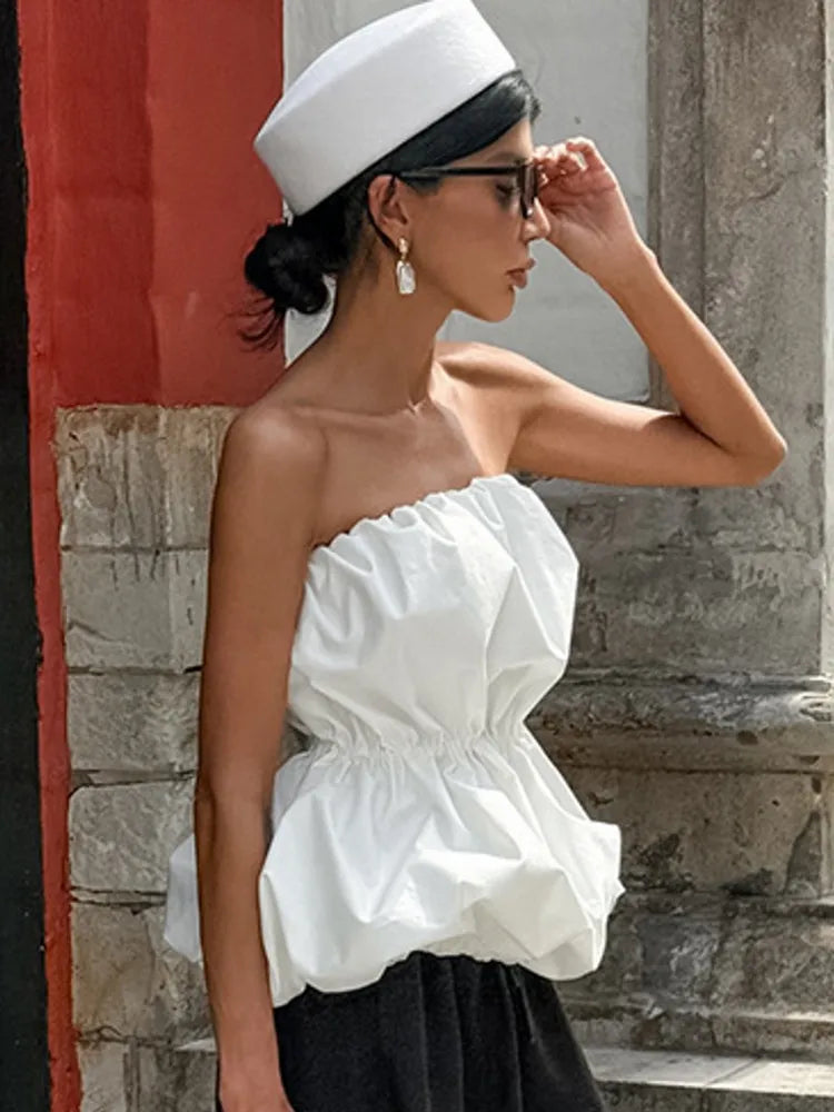 Women Blouses 2026 Spring Summer Sleeveless Strapless Woman Blouse Shirt Office Elegant Work Shirt Top Blusas Mujer De Moda