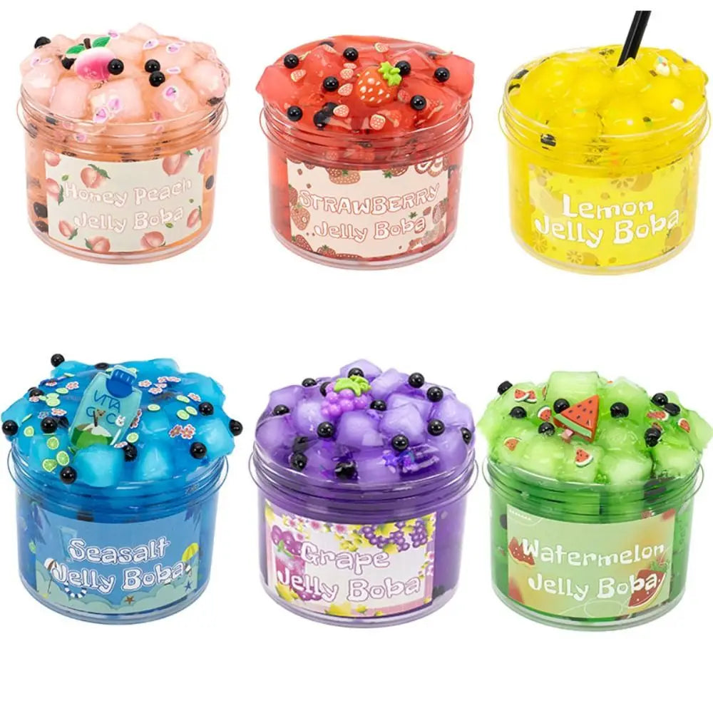 Soft 300ml/70ml Slime Kit Fruit Crunchy Non-Sticky Jelly Cube Slime Glitter Stress Relief Clear Slime Party Favor Gifts