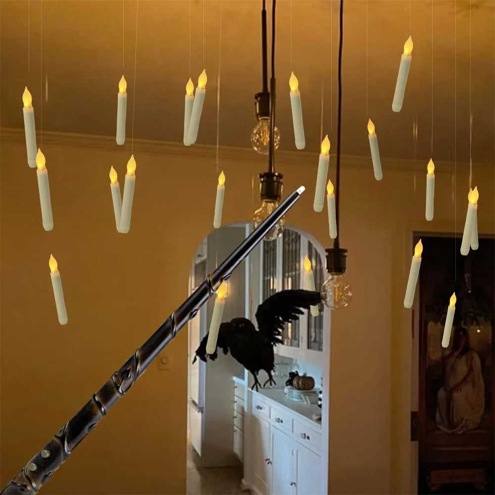 Magical Floating Candles with Control Wand Realistic Flickering LED Flameless Candles for Magic Themed Party and Wedding Decor