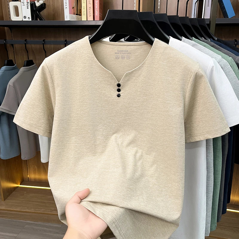 Mens Henley Neck T Shirts Short Sleeve Casual Soft Breathable Comfortable Fashion Tops for Men Daily Wear Summer Streetwear
