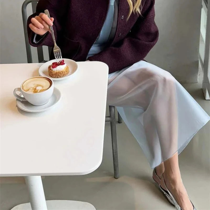 Tsiisd Fashion See-Through High Waist Long Skirt Female Commute Slim Casual Solid Y2k Skirt Summer Women's Mesh Maxi Skirt 2026