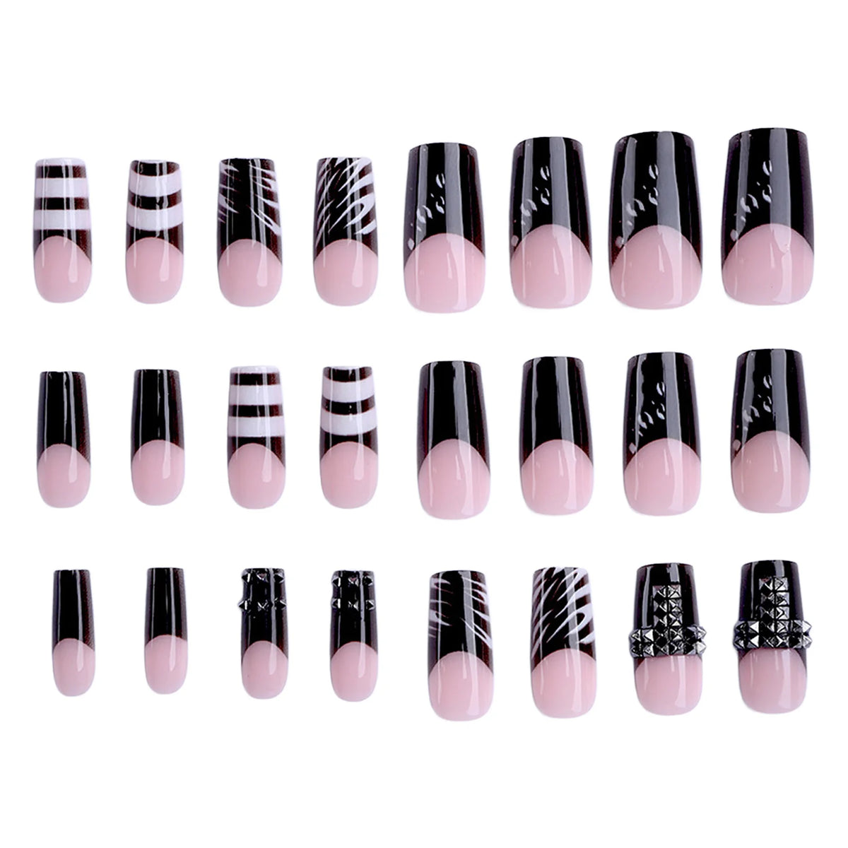 24Pcs French Square Press On Nails Dark Style Matte Finish Press On Nails Artificial Manicure Tool Nail Tips Wearable Fake Nails