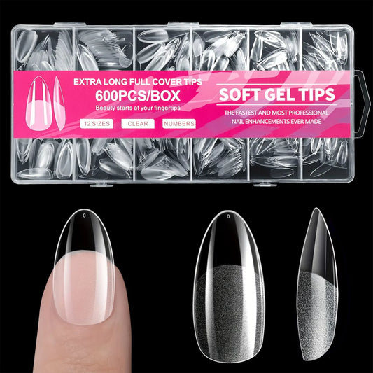600Pcs Almond Nail Tips Half Matte Full Cover Acrylic Nails Tips Medium Gel False Nail Manicure Salon Home DIY Press on Nails