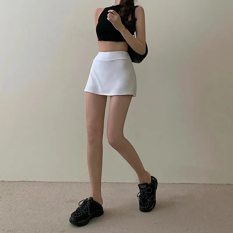 Tennis Skirt Women High Waist Sexy Girl Tight Bag Hip Short Skirt Summer Sports Culottes Split A-Line Mini Skirt Y2K