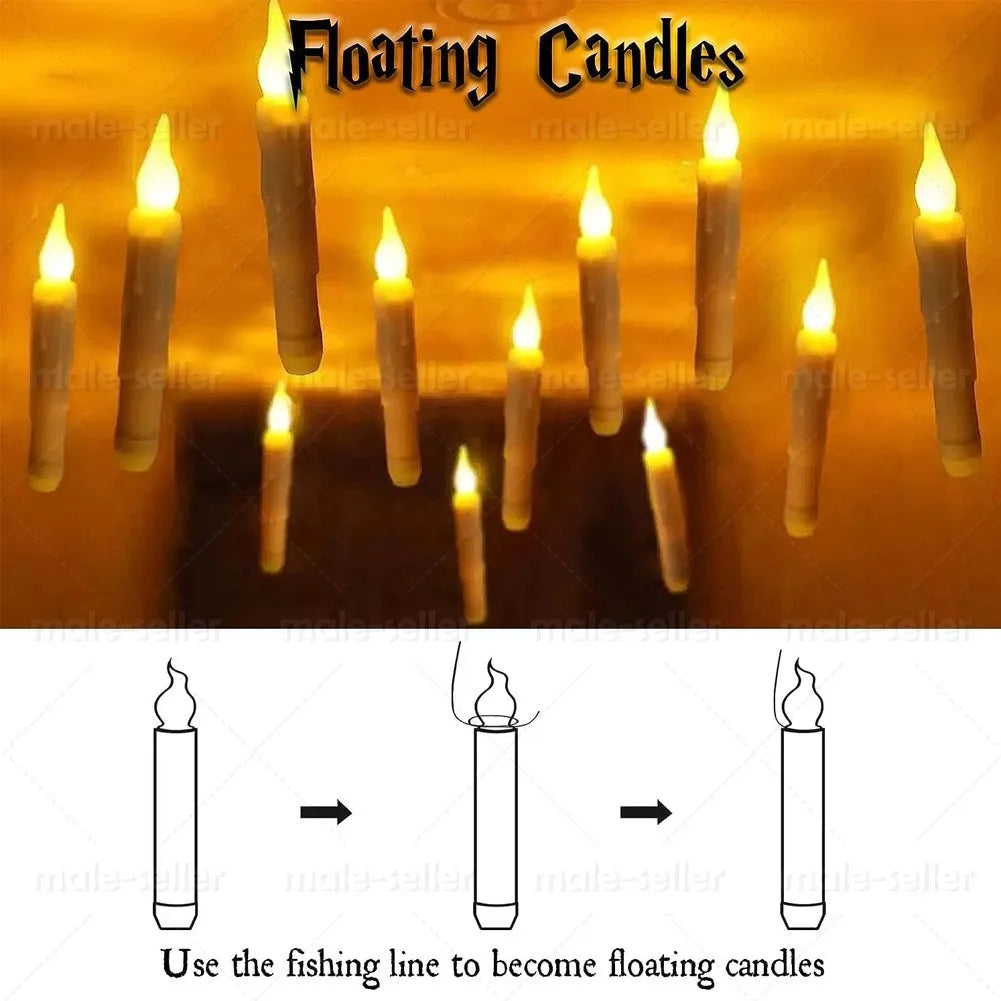 Magical Floating Candles with Wand Remote Control Flameless Hanging Candles for Halloween Wedding Christmas Birthday Party Decor