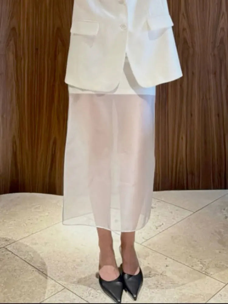 Tossy Summer See-Through High Waist Long Skirt Female Slim Patchwork Casual Solid Commute Y2k Skirt Women's Mesh Maxi Skirt 2025