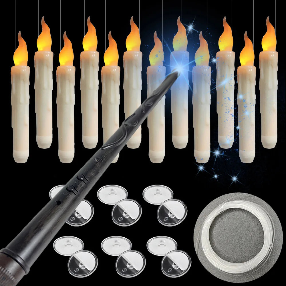 Magical Floating Candles with Control Wand Realistic Flickering LED Flameless Candles for Magic Themed Party and Wedding Decor