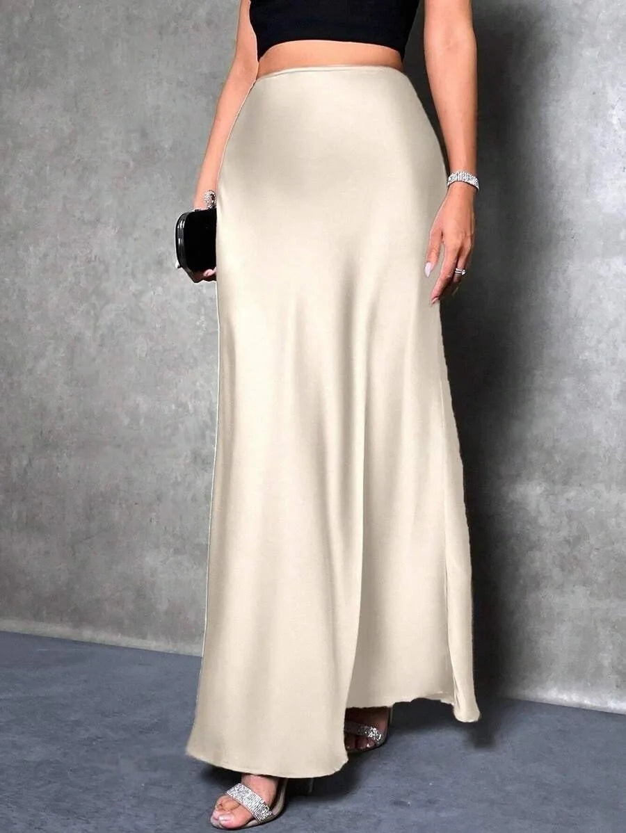 Satin Skirt Woman High Waist Elegant Long Skirts For Women Fashion Summer Midi Office Lady Pencil Cocktail Party Wedding Skirt
