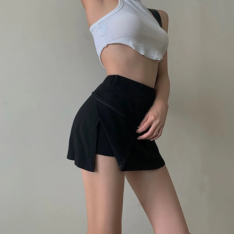 Tennis Skirt Women High Waist Sexy Girl Tight Bag Hip Short Skirt Summer Sports Culottes Split A-Line Mini Skirt Y2K