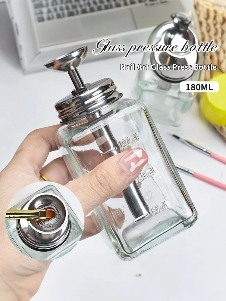 Nail Storage Refillable Glass Bottles Empty Liquid Press Pump Dispenser Nail Art Polish Remover Cleaner Makeup Manicure Tools