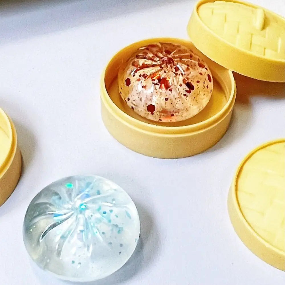 Soft Cute Mini Dumplings Squishy Food Shape With Steamer Squishy Crystal Bun Pinch Squeezable Fidget Sensory Children Gift