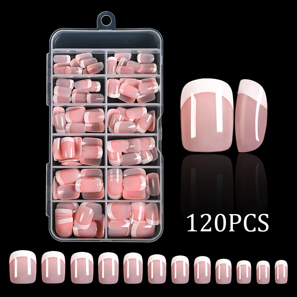 1BOX Candy Color French Short Square False Nails Pink/Green/Purple Full Cover Macarons Press On Nails DIY Artificial Manicure