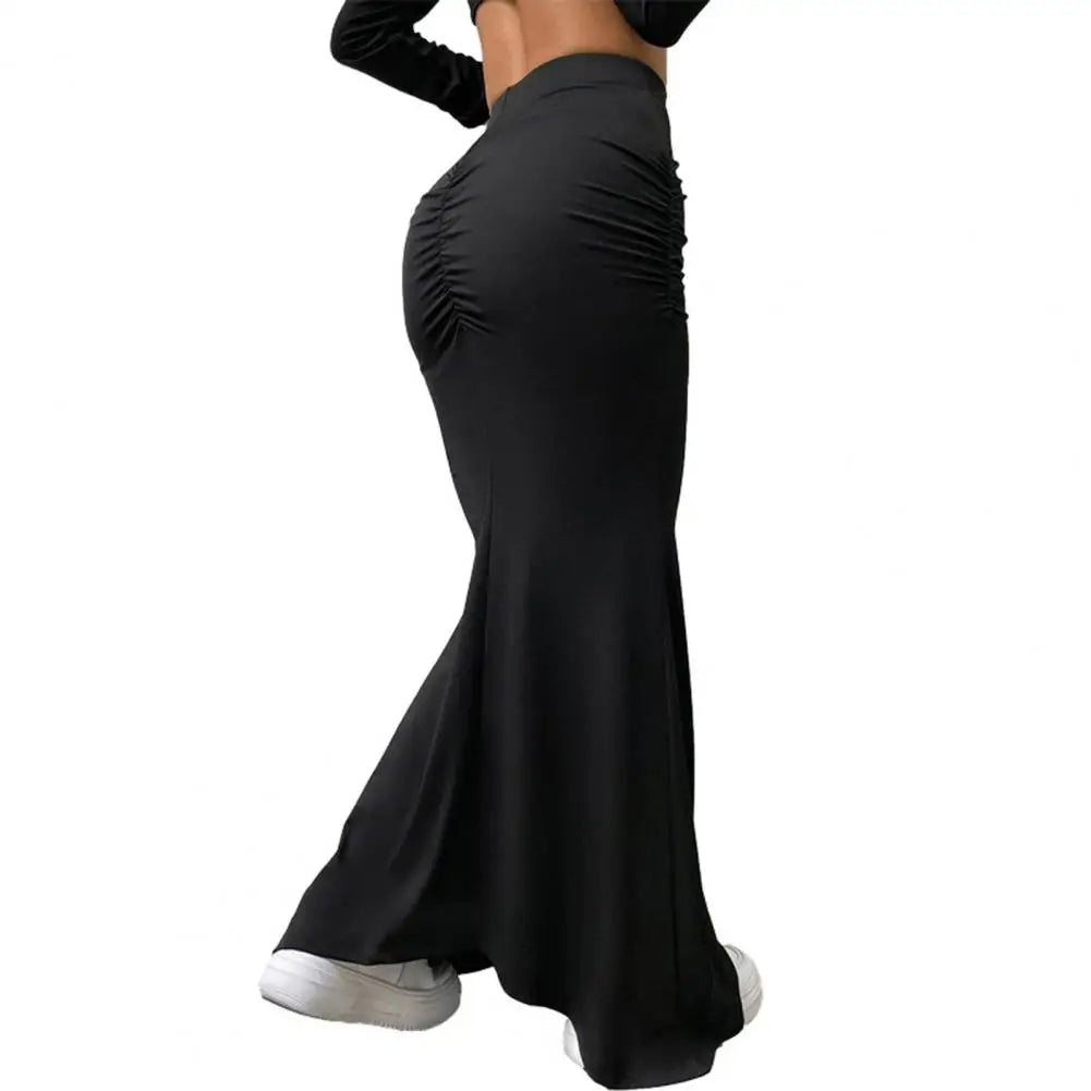 Women Maxi Skirt Solid Color High Waist Knitted Women's Fishtail Skirt Long Skirt Spring Autumn Elegant Shirring Design Skirts