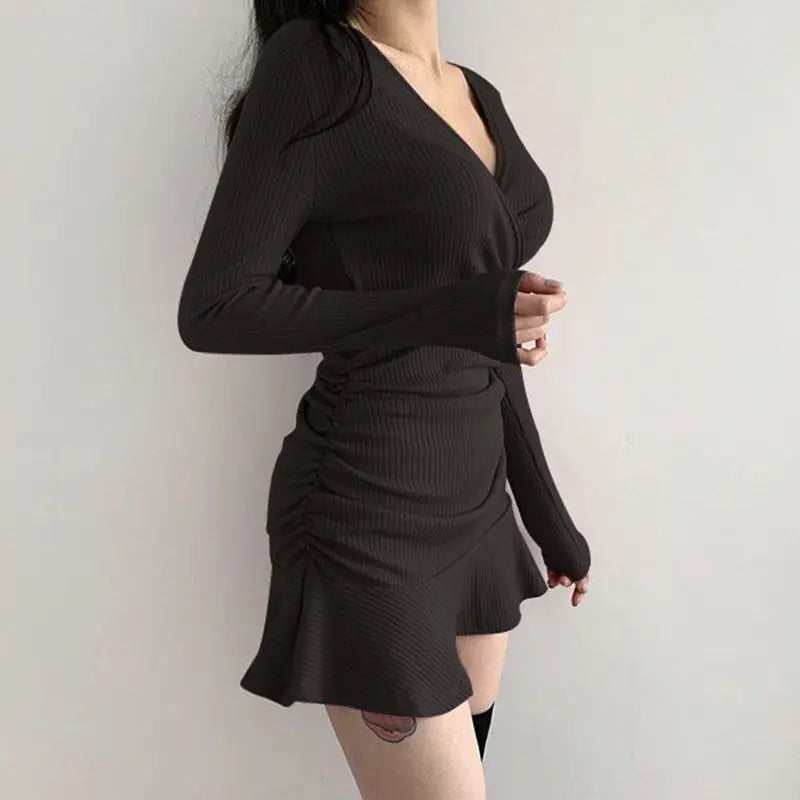 2025 New V Neck Polyester Dress Woman Summer Fashion Long Sleeve Dress Women's Dress Loose Korean Style Women Shirts