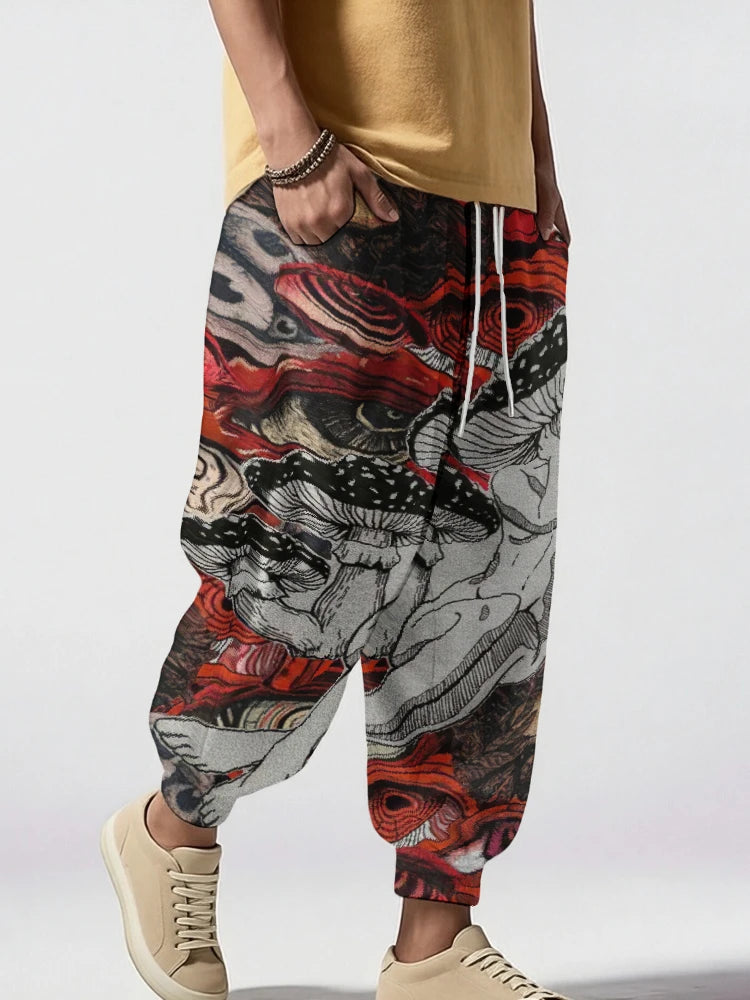 Mens All Over Print Hippie Harem Pants Hip Hop Yoga Sweatpants Summer Holiday Chic Drawstring Japanese Style Trouser Male Sporty