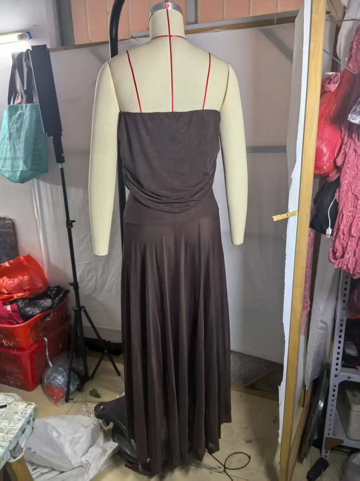 European and American Women's Clothing Tube Top Mesh Stitching Slim Temperament Dress Perspective 2025 Autumn New Models