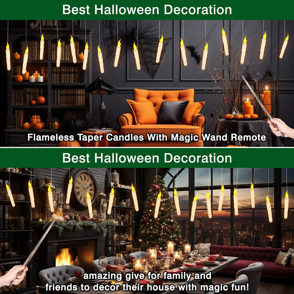 Magical Floating Candles with Control Wand Realistic Flickering LED Flameless Candles for Magic Themed Party and Wedding Decor
