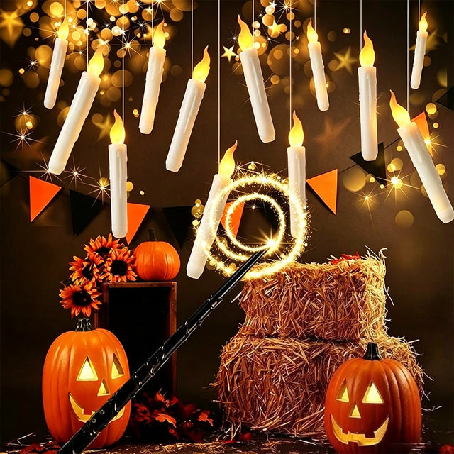 Magical Floating Candles with Wand Remote Control Flameless Hanging Candles for Halloween Wedding Christmas Birthday Party Decor