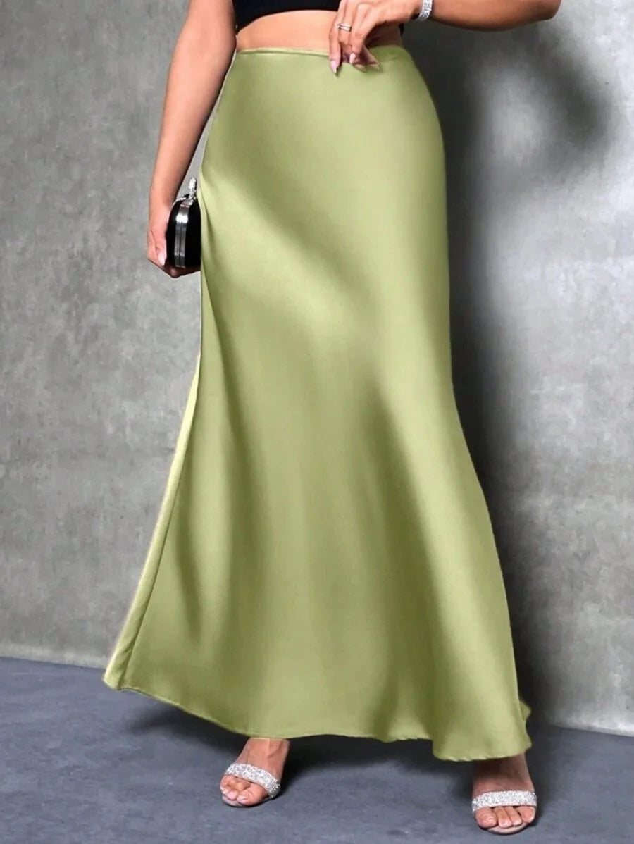 Satin Skirt Woman High Waist Elegant Long Skirts For Women Fashion Summer Midi Office Lady Pencil Cocktail Party Wedding Skirt