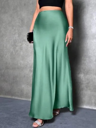 Satin Skirt Woman High Waist Elegant Long Skirts For Women Fashion Summer Midi Office Lady Pencil Cocktail Party Wedding Skirt