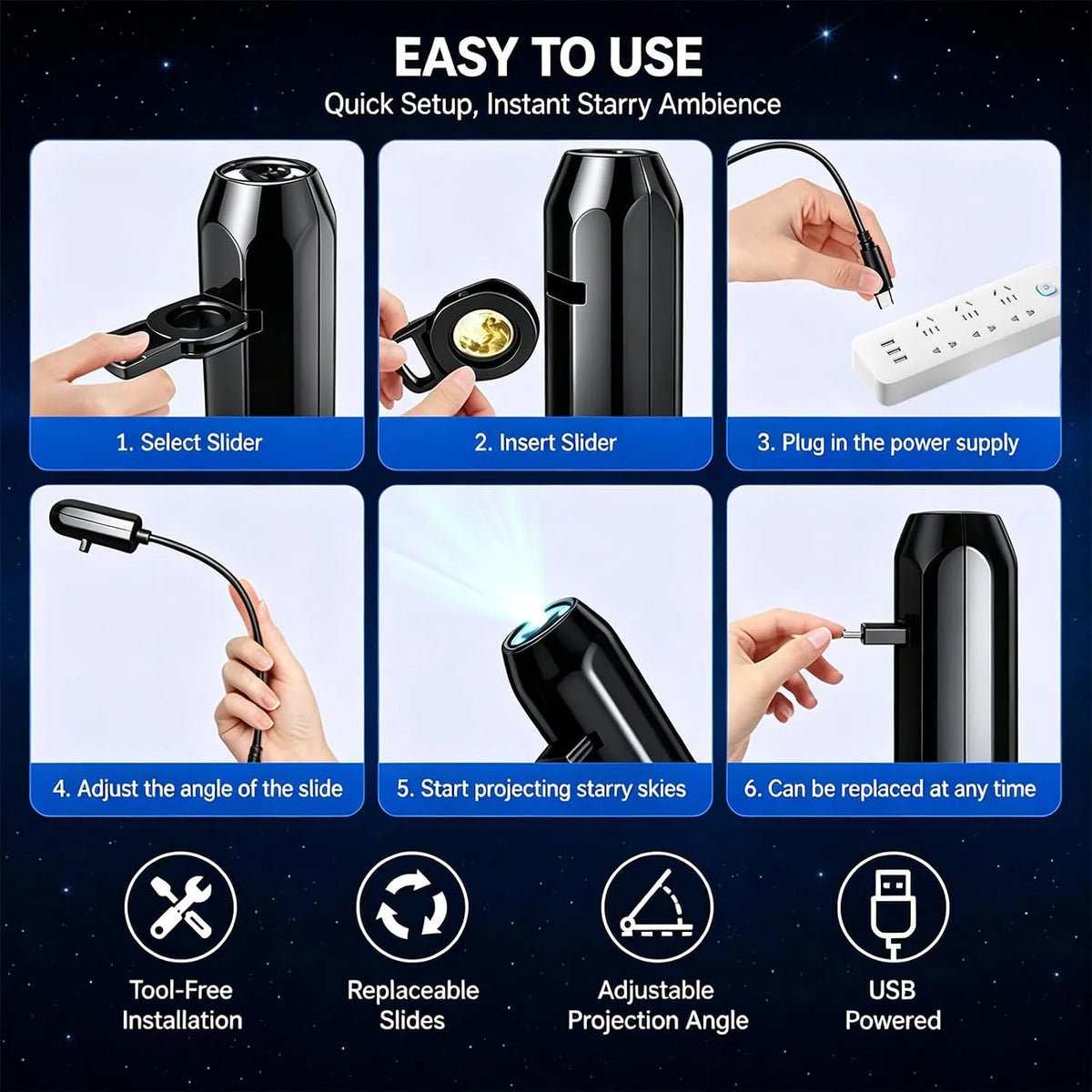 Galaxy Planet Projector Night Light USB Plug And Play HD Star Projector Space Ambient Lighting for Room Ceiling Decor Wall Lamp