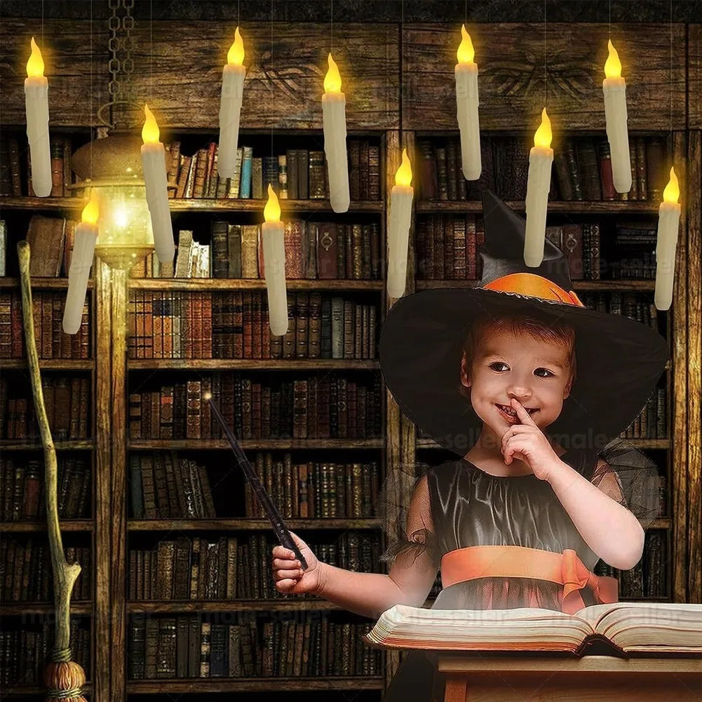 Magical Floating Candles with Control Wand Realistic Flickering LED Flameless Candles for Magic Themed Party and Wedding Decor