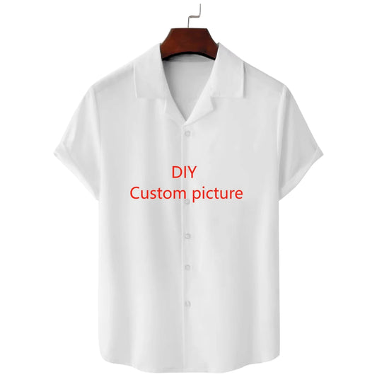 Mens Custom Shirts Fashion Summer Short Sleeve 3D Printed DIY Lapel Button Shirt Customization Your Exclusive Oversized Blouse