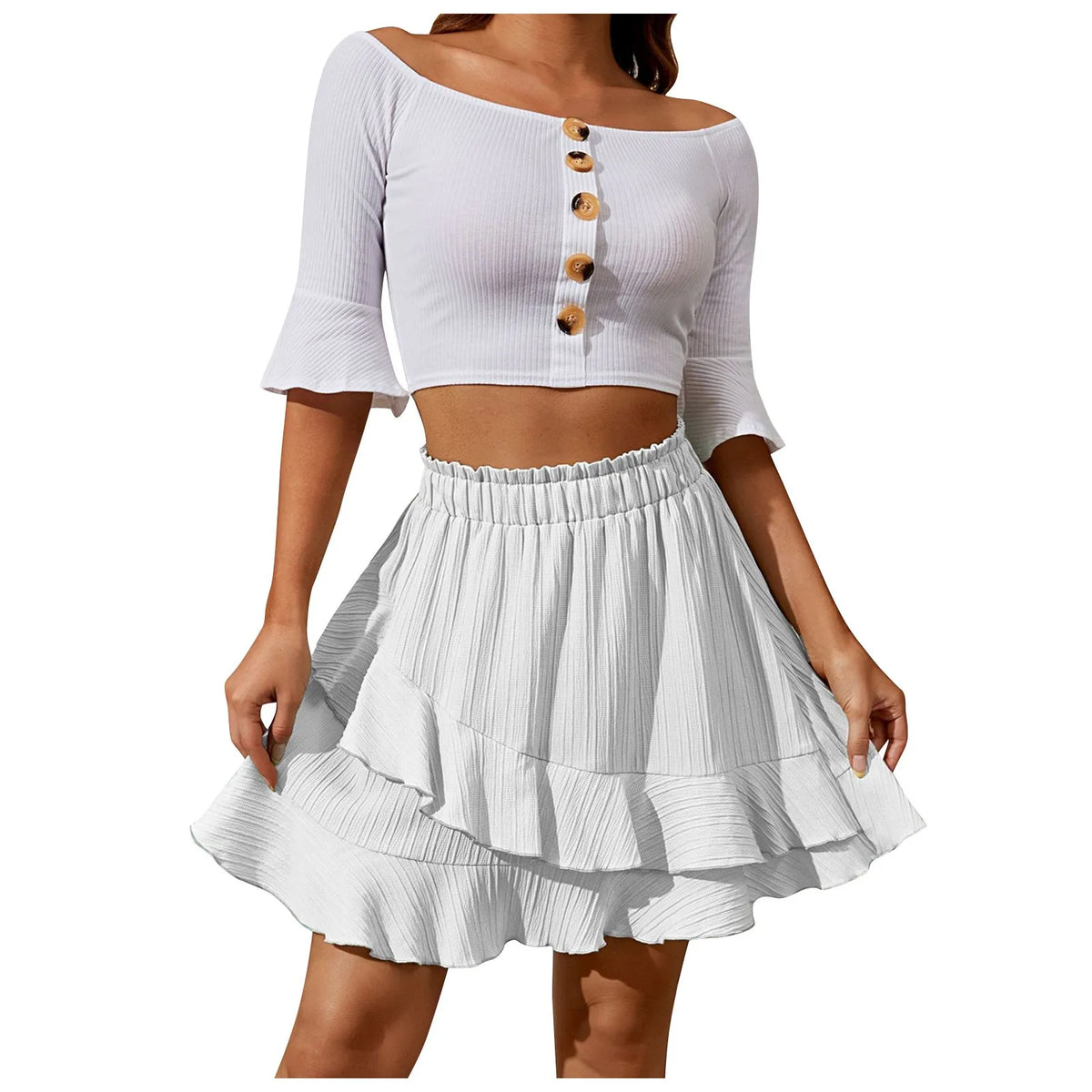 Women'S Skirt Fashion Women'S Ruffle Skirt High Waist Irregular Solid Color Short Skirt Women'S Fashionable Solid Color Skirt