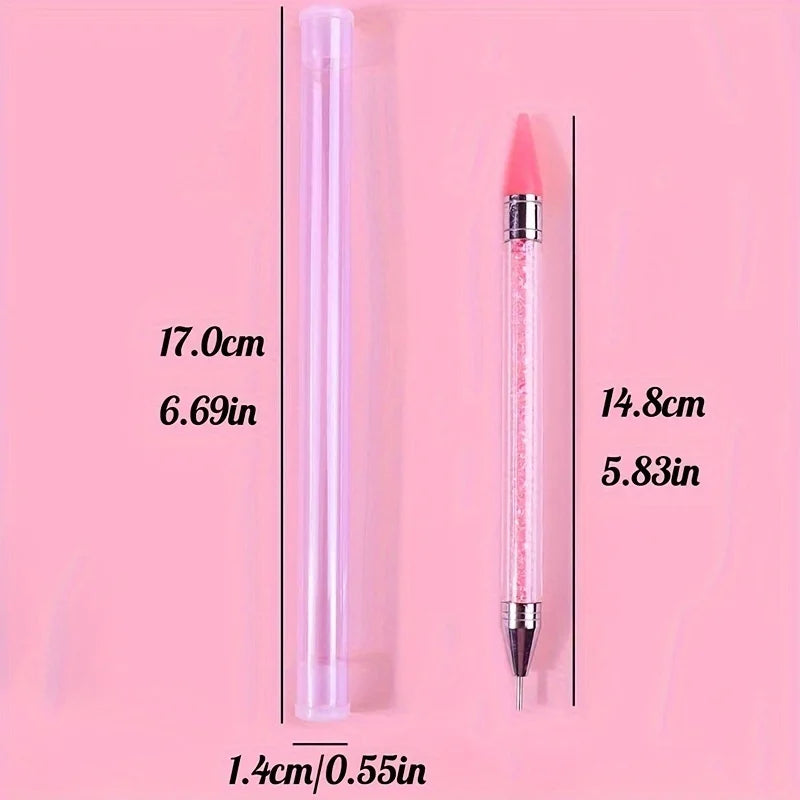 Nails Art Brush For Manicure Double Head Point drill pen Dot Painting Point Pen Rhinestone Picker Wax Pencil Crystal Handle Tool